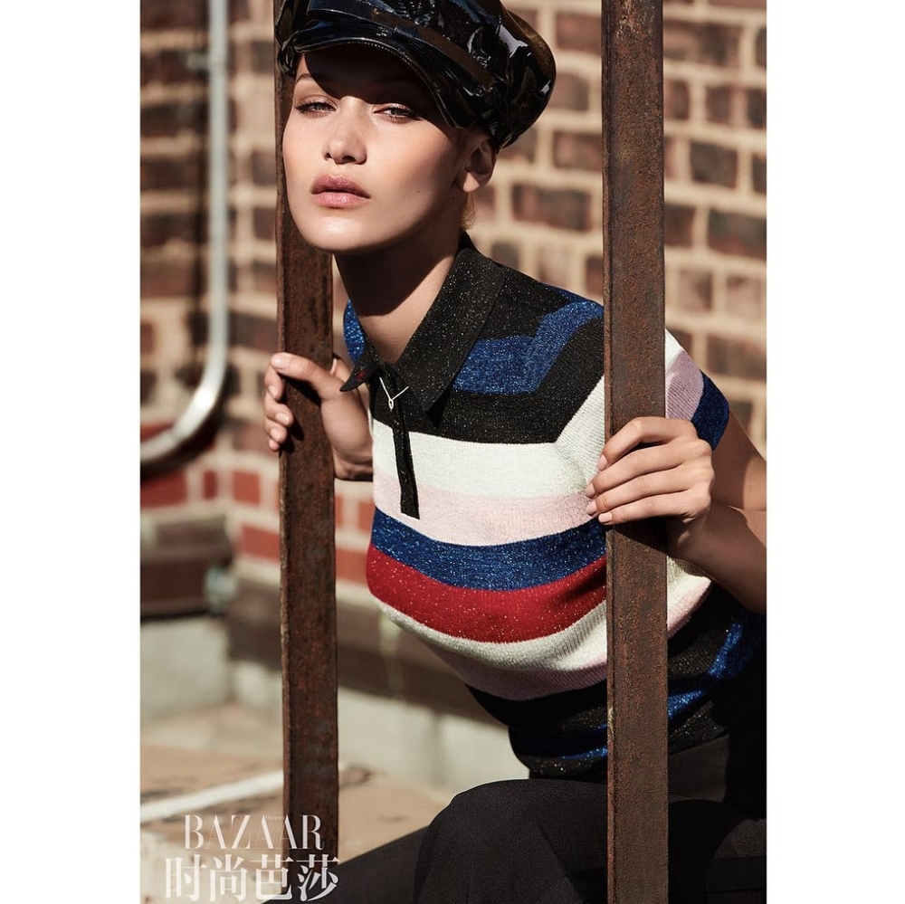 Ochirly Metallic Striped Knit Polo Top